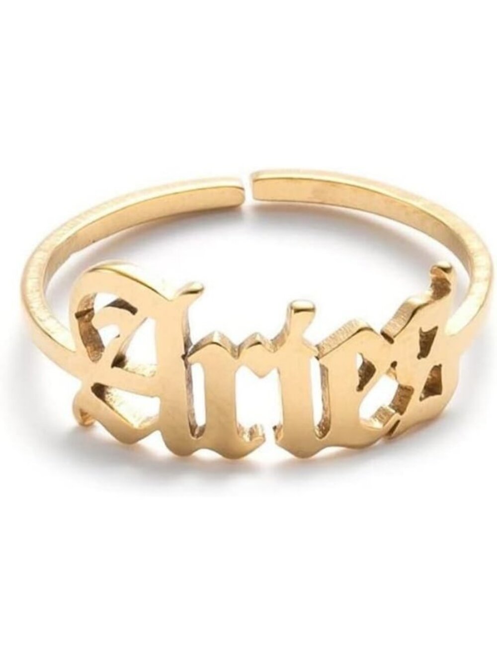 Gold Aries Constellation Old English Adjustable Steel Zodiac Sign Ring